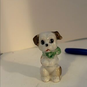Ceramic Puppy Figurine with Green Bow